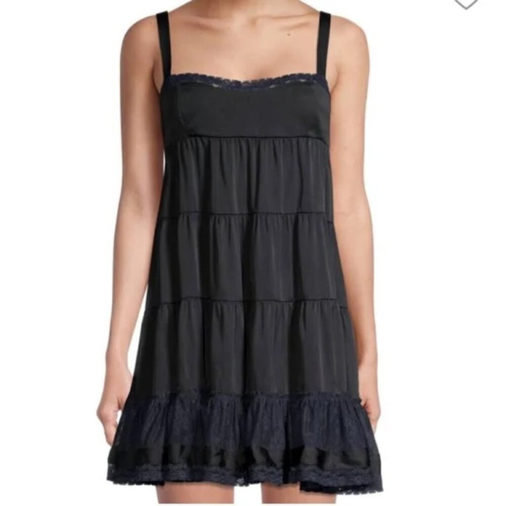 Free People Intimately Black Tiered Baby Doll Mini Dress Size Small